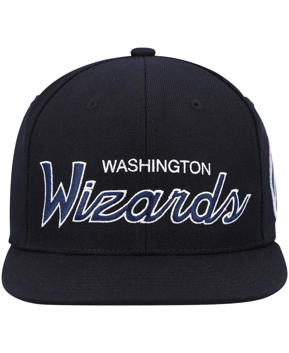 Mitchell & Ness Men's  Black Washington Wizards Hardwood Classics Script 2.0 Snapback Hat In Black