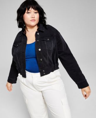 Plus size cropped black denim jacket best sale