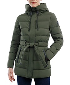 Women's Belted Hooded Down Puffer Coat