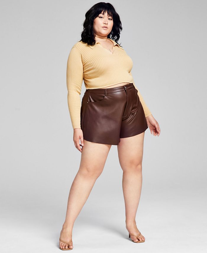 And Now This Trendy Plus Size Faux-Leather Trumpet Shorts - Macy's