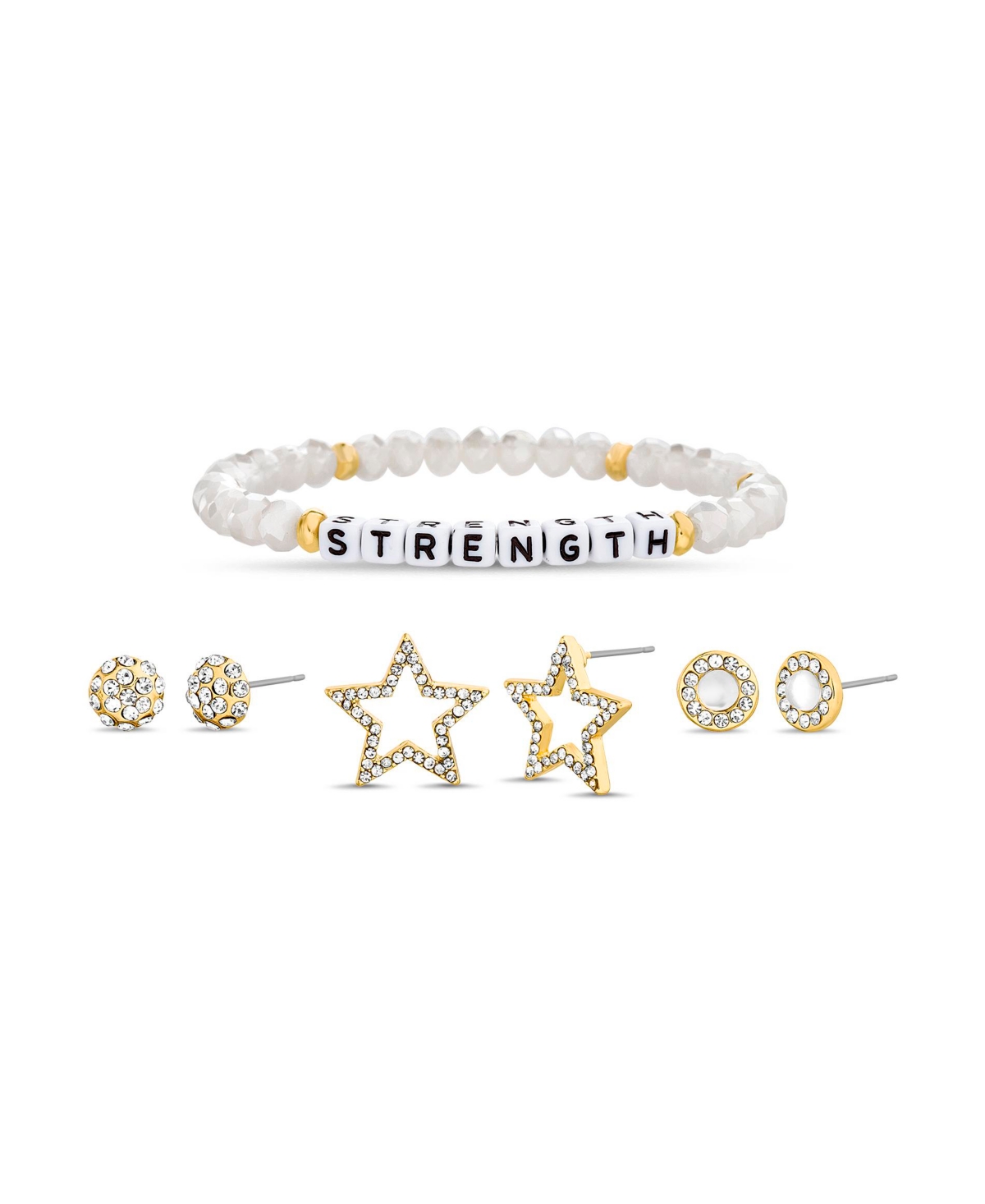 kensie Strength Beaded Stretch Bracelet and Stud Earring Set