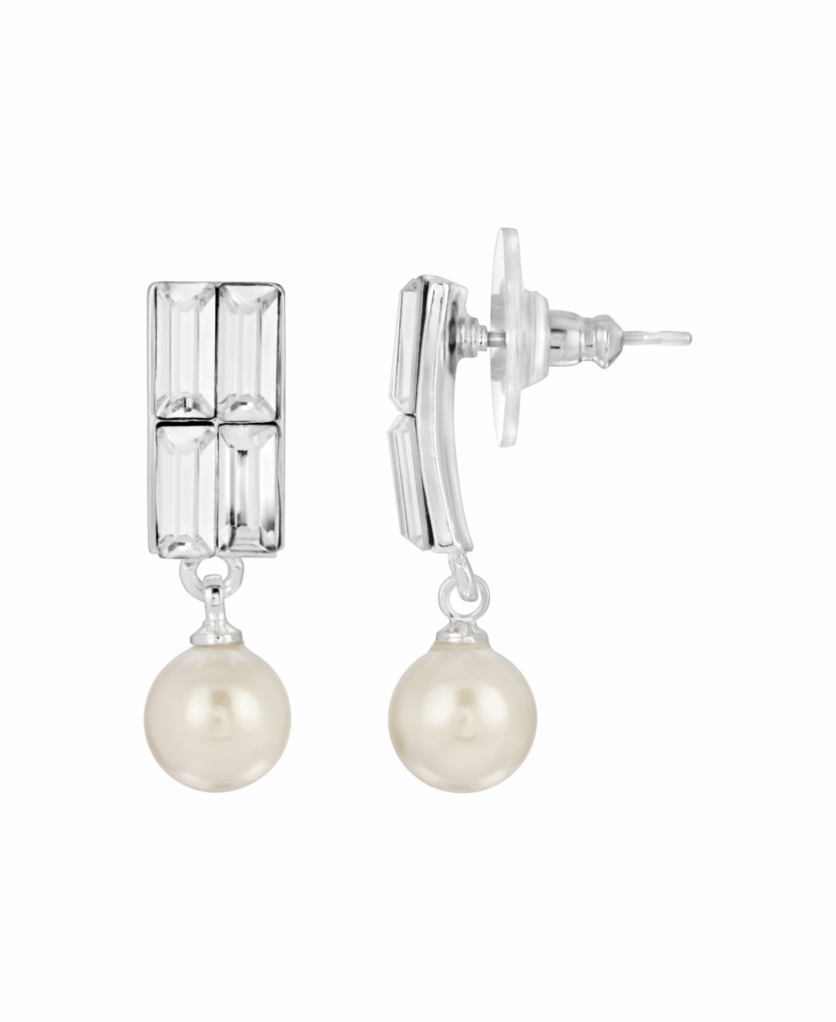 2028 Women's Crystal And Faux Imitation Pearl Drop Earrings In White
