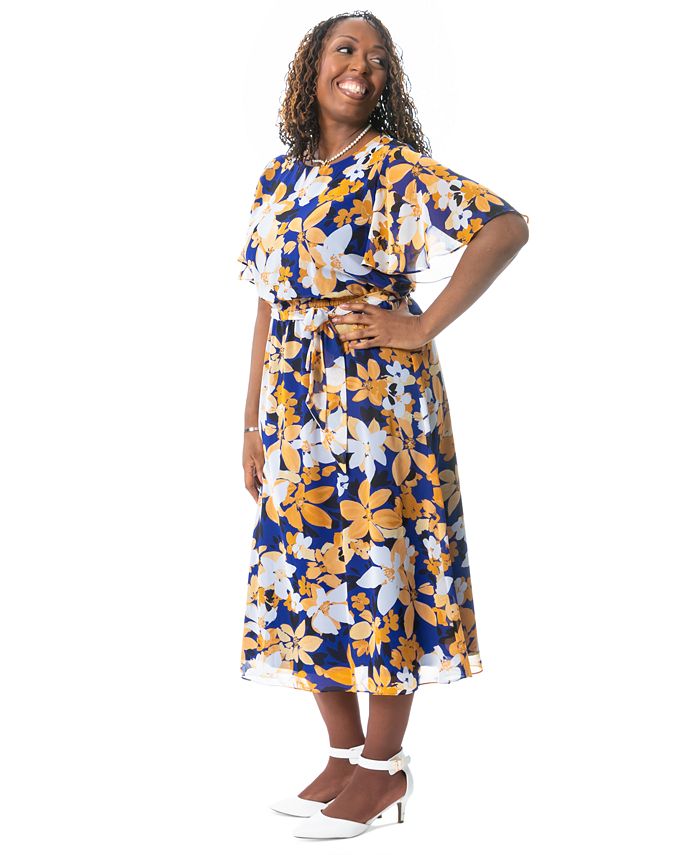Kasper Women's Printed Flutter-Sleeve A-Line Dress - Macy's