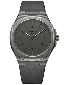 Men's Classic Gray Leather Strap Watch 41mm