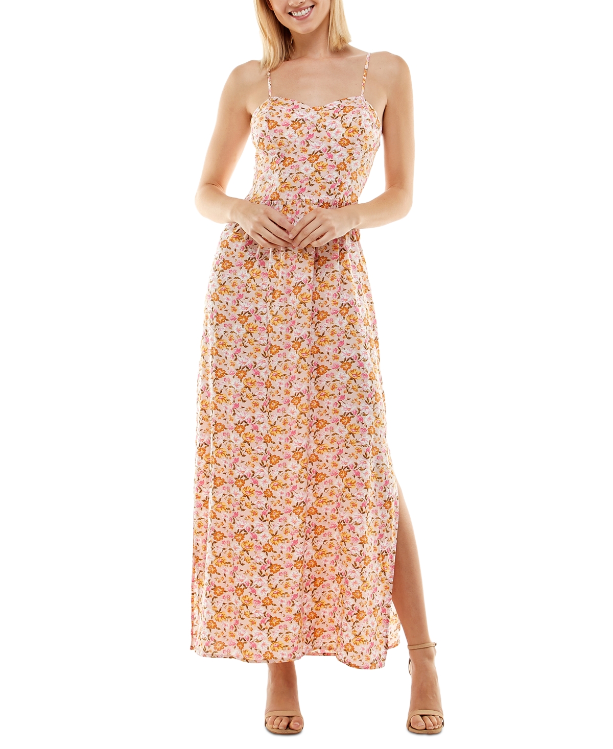 Shop As U Wish Juniors' Molded-cup Maxi Dress In Pink Floral