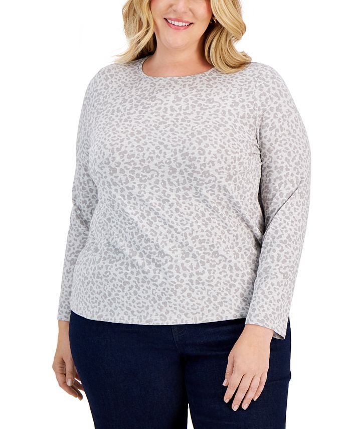 Style & Co Plus Size Printed LongSleeve TShirt, Created for Macy's