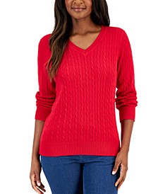 Women's Cable V-Neck Long Sleeve Sweater, Created for Macy's 