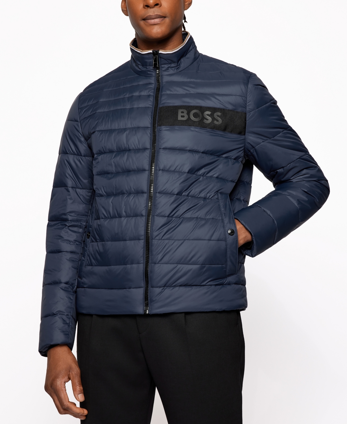 Shop Hugo Boss Boss Men's Water-repellent Padded Jacket In Dark Blue