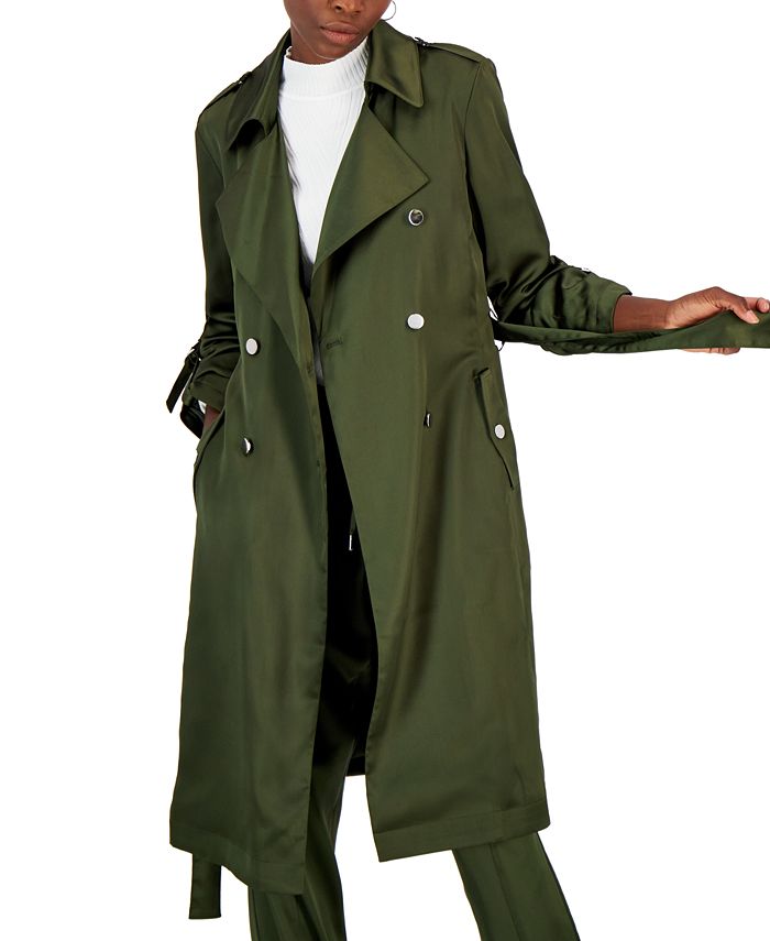 INC International Concepts Women's Satin RollTabSleeve Trench Coat
