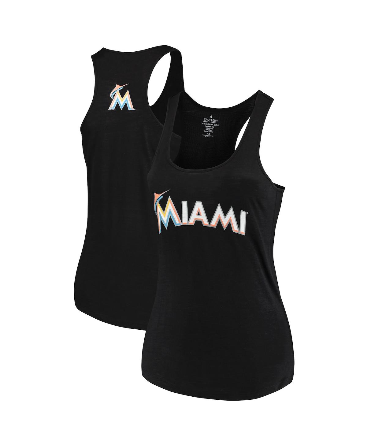 Shop Soft As A Grape Women's  Black Miami Marlins Plus Size Swing For The Fences Racerback Tank Top