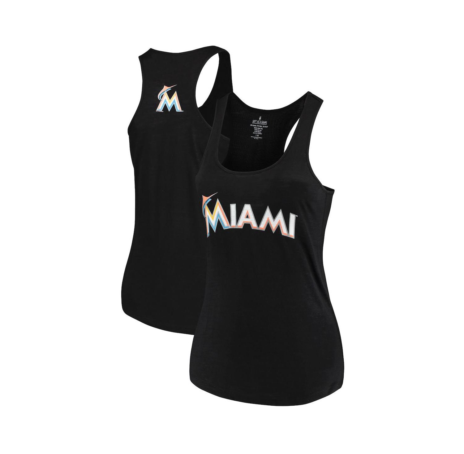 Women's Black Miami Marlins Plus Size Swing for the Fences Racerback Tank Top