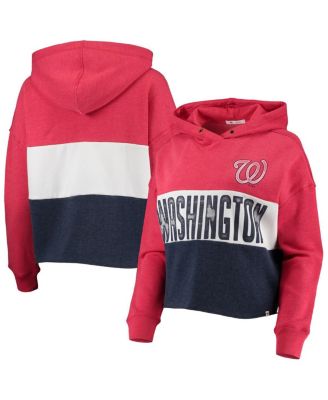 Women's '47 Heathered Red and Heathered Navy Washington Nationals Lizzy Cropped Pullover Hoodie