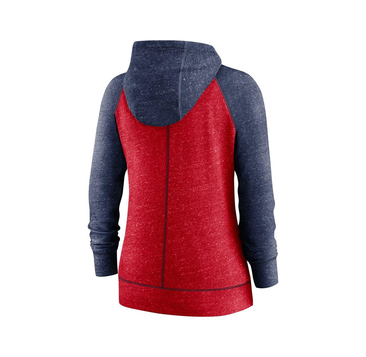Women's Heathered Red and Heathered Navy Los Angeles Angels Split Wordmark Gym Vintage-Like Raglan Slub Full-Zip Hoodie