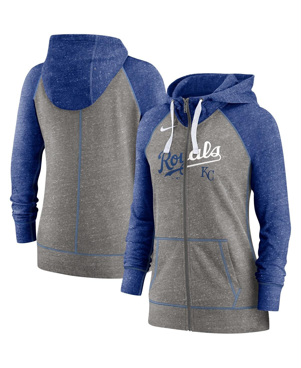 Nike Heather Charcoal/heather Royal Kansas City Royals Split Wordmark Gym Vintage Raglan Lightweight In Heathered Charcoal,heathered Royal
