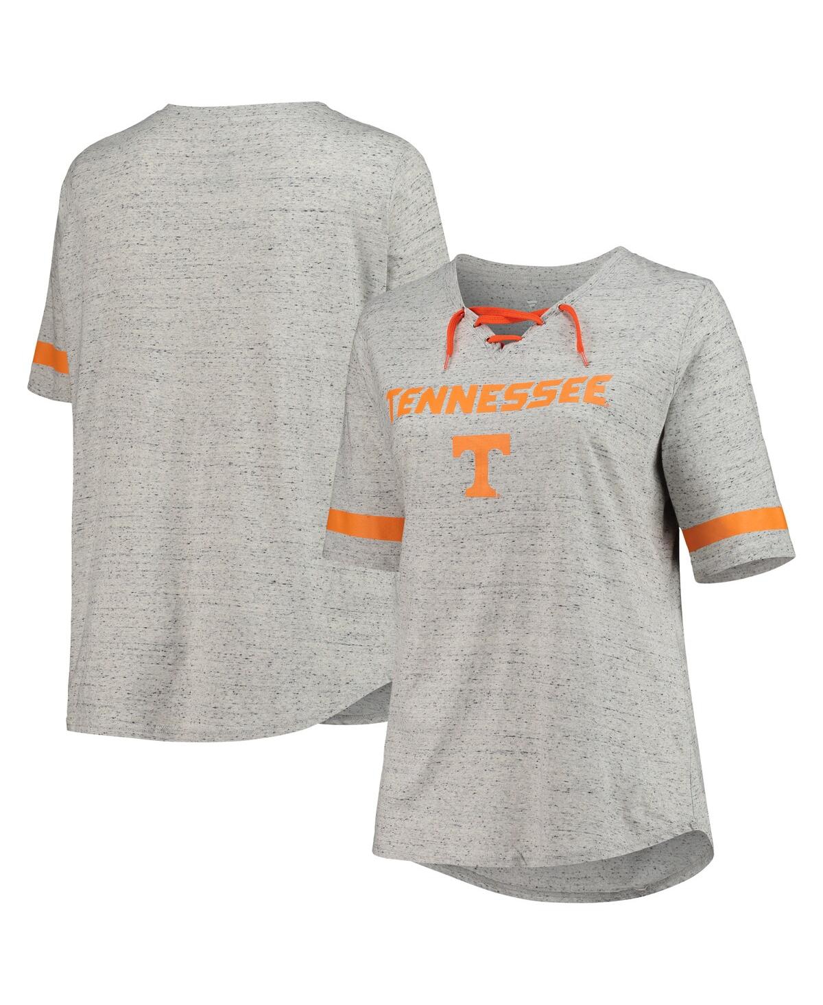 Women's Heathered Gray Tennessee Volunteers Plus Size Lace-Up V-Neck T-shirt - Heathered Gray