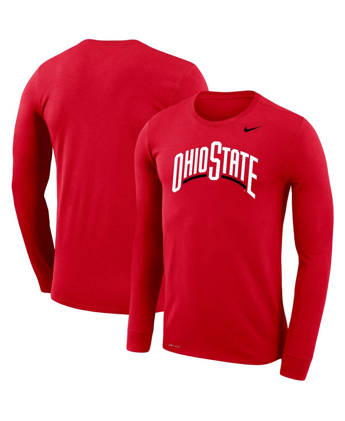 Men's Nike Scarlet Ohio State Buckeyes School Wordmark Logo Performance Legend Long Sleeve T-shirt