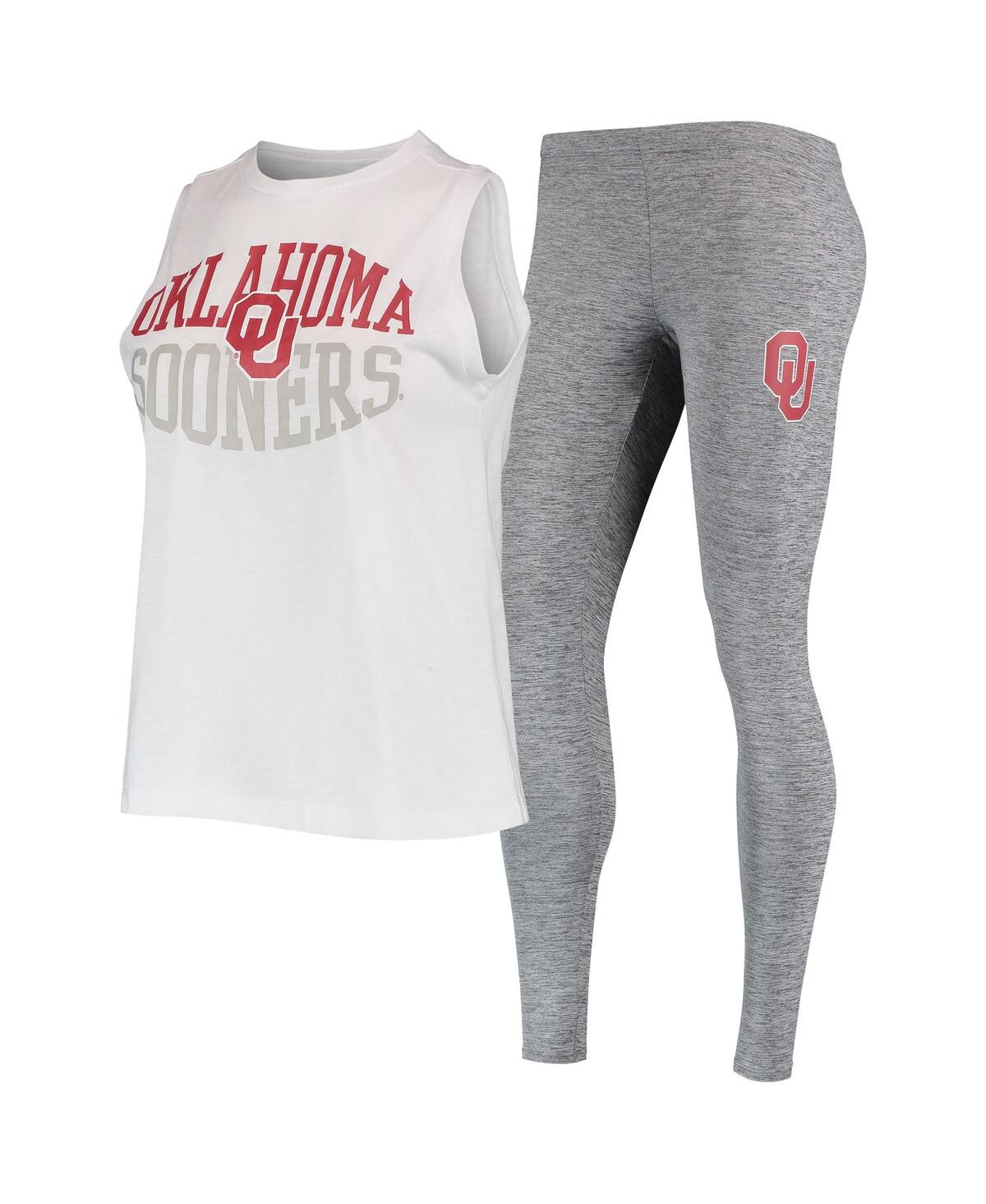 CONCEPTS SPORT WOMEN'S CONCEPTS SPORT CHARCOAL, WHITE OKLAHOMA SOONERS TANK TOP AND LEGGINGS SLEEP SET 
