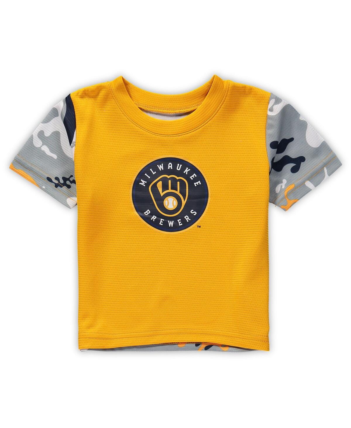 Shop Outerstuff Newborn And Infant Boys And Girls Gold, Navy Milwaukee Brewers Pinch Hitter T-shirt And Shorts Set In Gold,navy