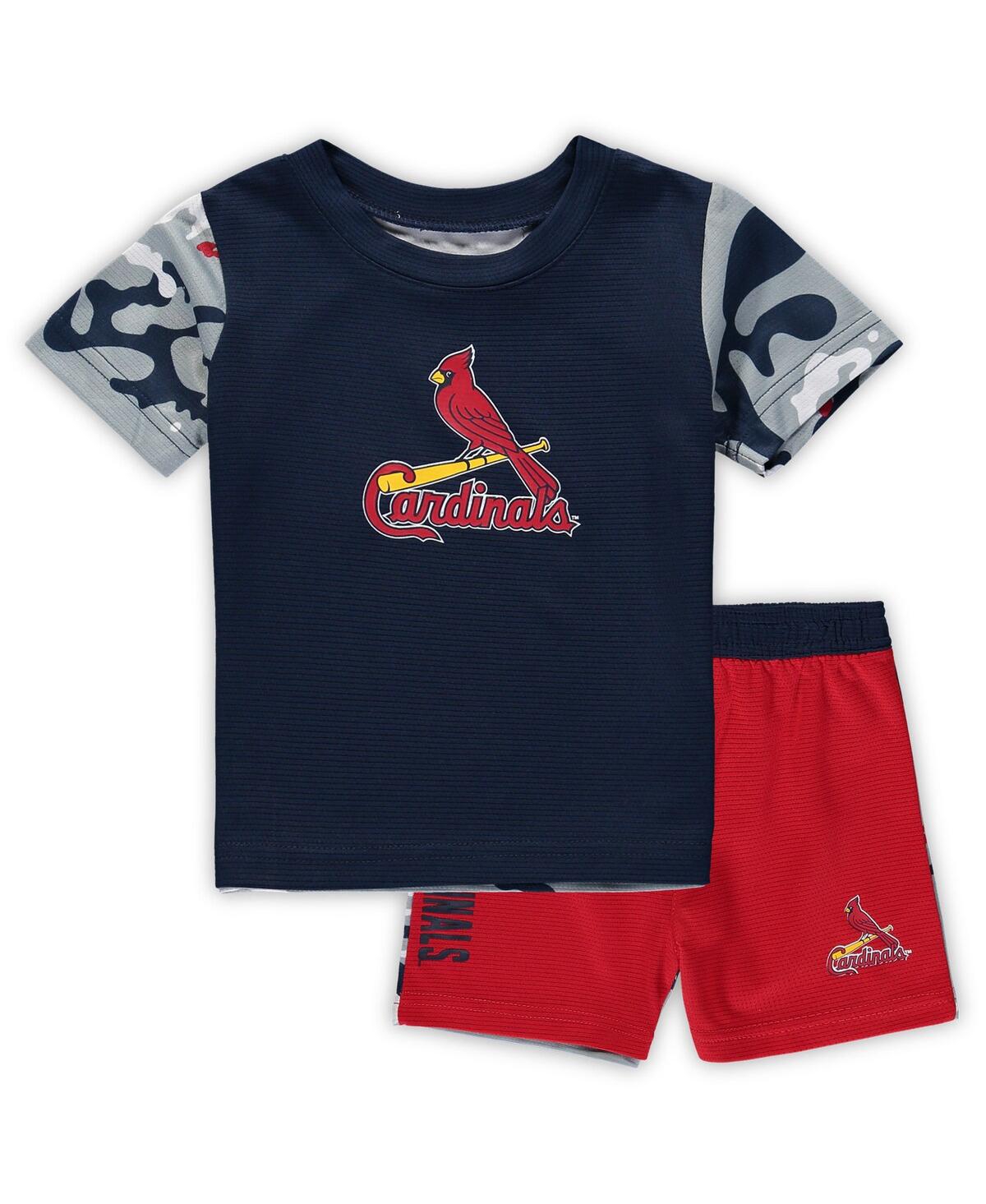 Shop Outerstuff Newborn And Infant Boys And Girls Navy, Red St. Louis Cardinals Pinch Hitter T-shirt And Shorts Set In Navy,red