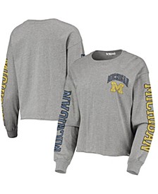 Women's '47 Heathered Gray Michigan Wolverines Ultra Max Parkway Long Sleeve Cropped T-shirt