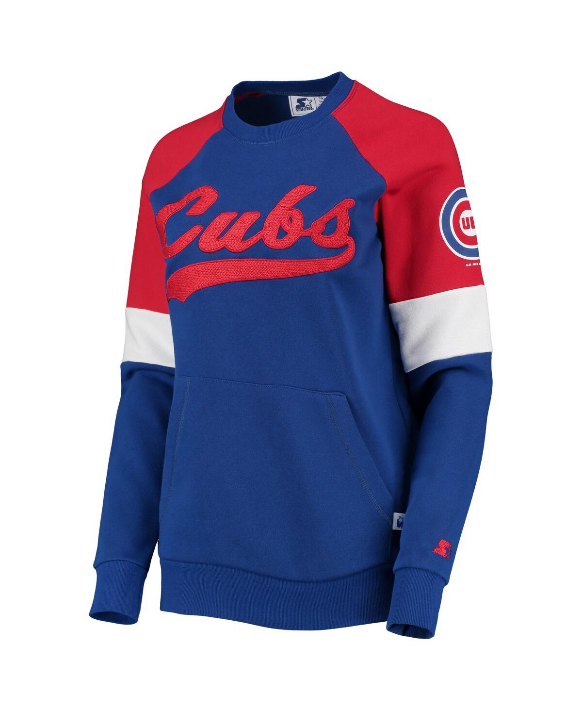 Shop Starter Women's  Royal And Red Chicago Cubs Playmaker Raglan Pullover Sweatshirt In Royal,red