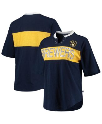 Women's Touch Navy/Gold Milwaukee Brewers Lead Off Notch Neck T-Shirt Size: Extra Small