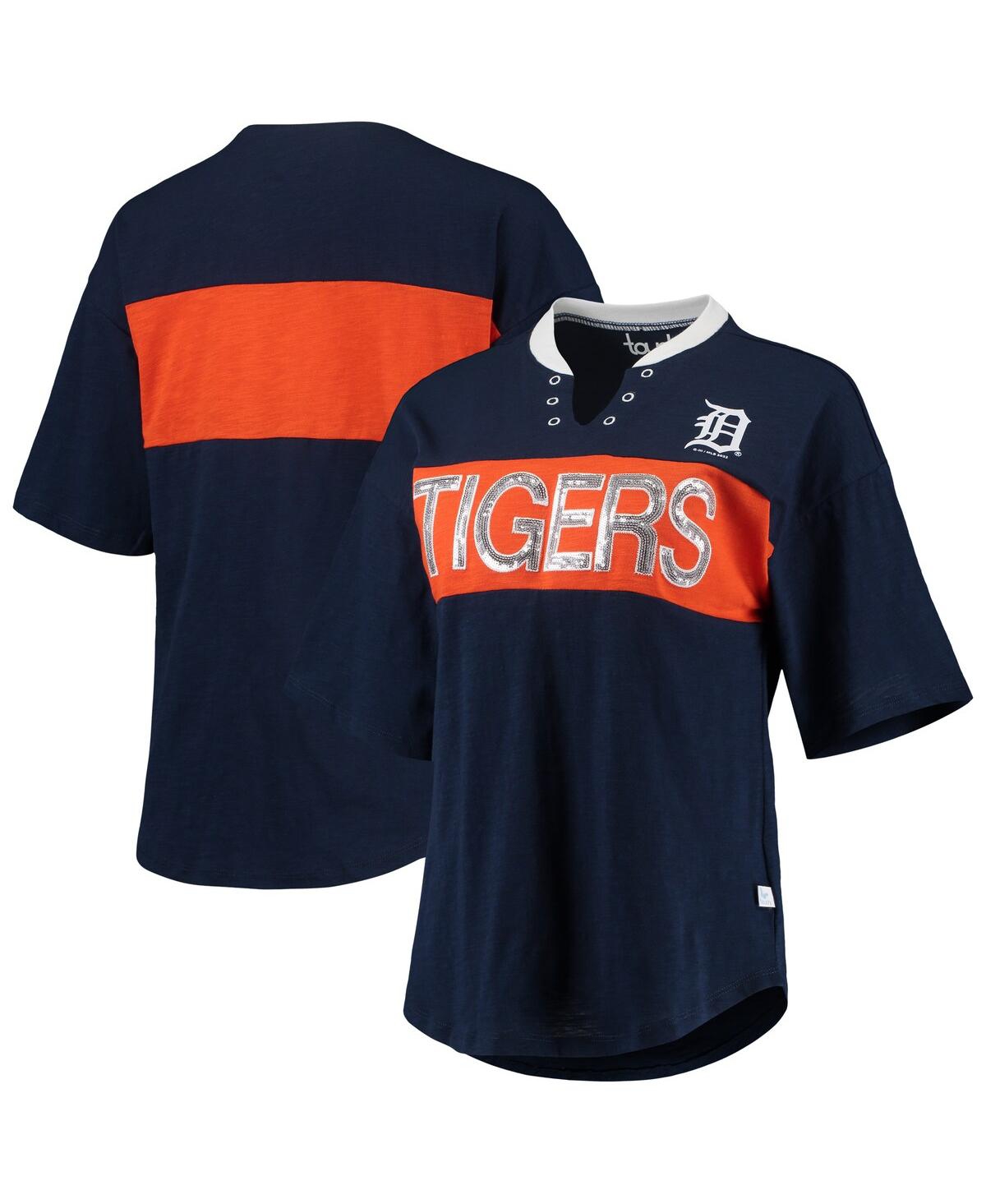 Touché Women's Touch Navy And Orange Detroit Tigers Lead Off Notch Neck T-shirt In Navy,orange
