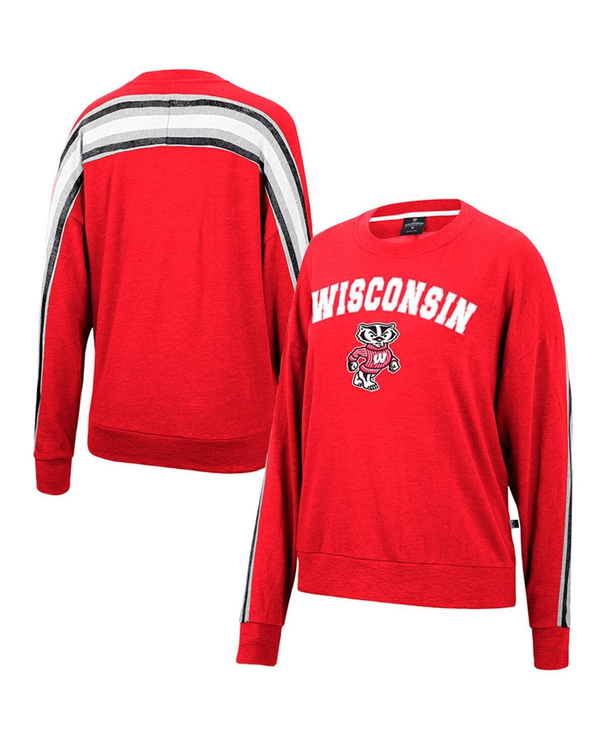 Colosseum Women's  Heathered Red Wisconsin Badgers Team Oversized Pullover Sweatshirt