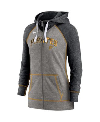 Women's Heathered Charcoal and Heathered Black Pittsburgh Pirates Split Wordmark Gym Vintage-Like Raglan Slub Full-Zip Hoodie