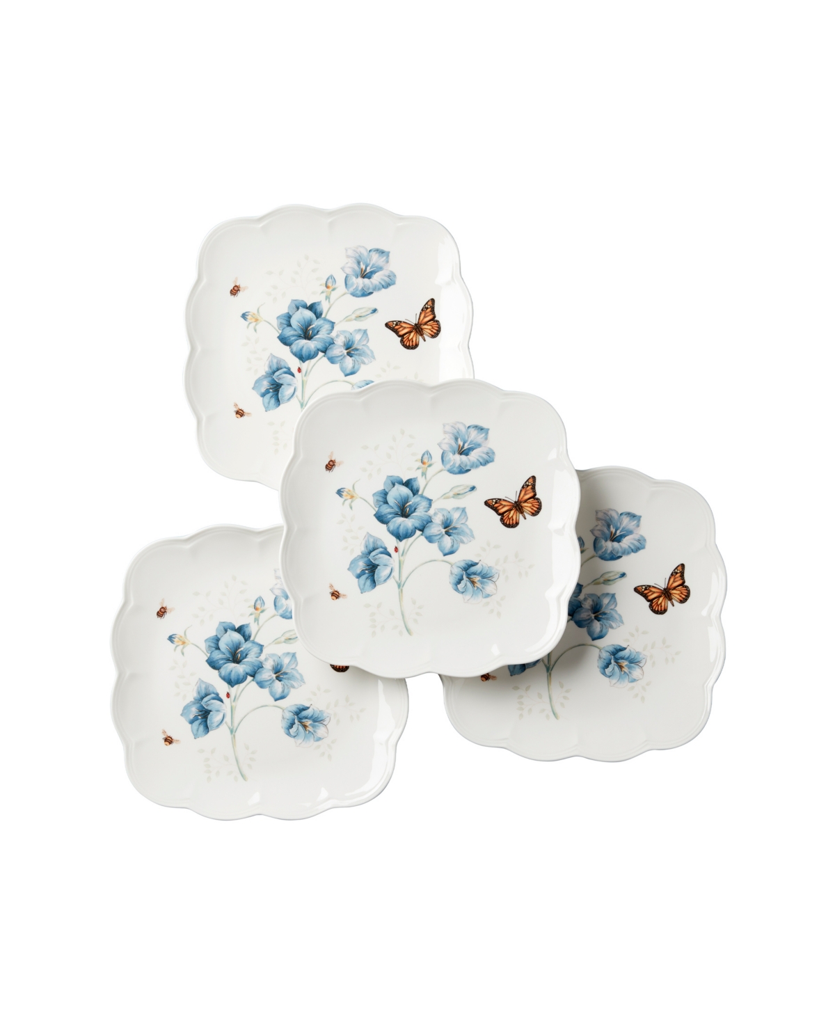 Lenox Butterfly Meadow Square Dinner Plate Set, Set Of 4 In Multi And White