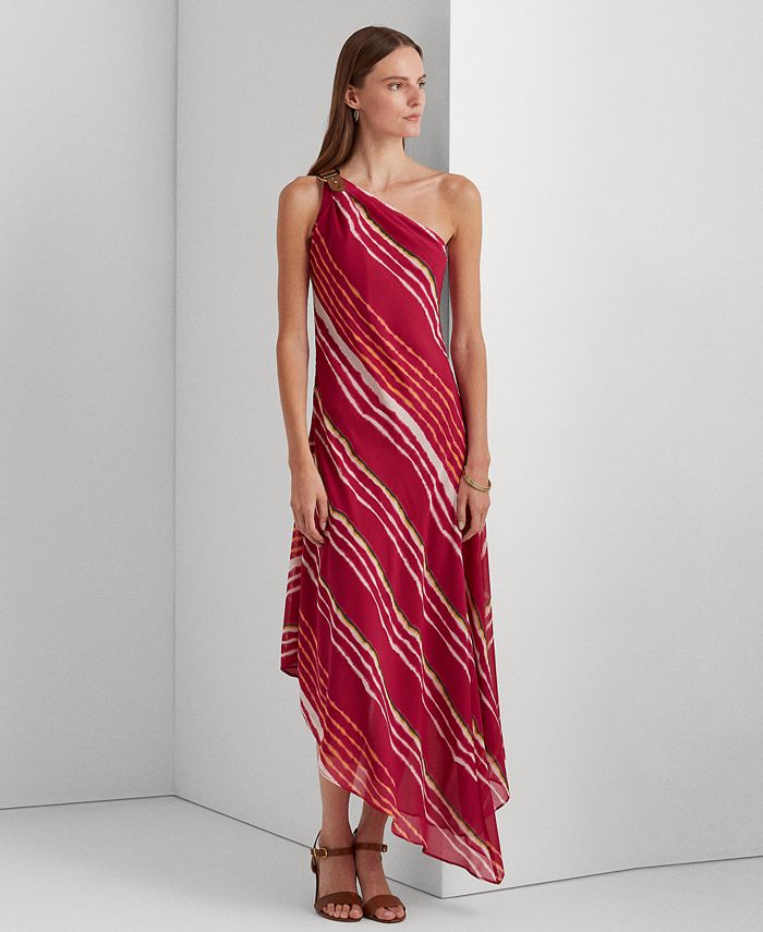 Lauren Ralph Lauren Striped One-Shoulder Crinkle Georgette Dress & Reviews  - Dresses - Women - Macy's