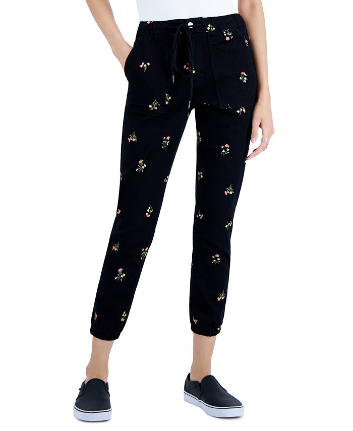 Tinseltown Juniors' Embroidered High-Rise Utility Jeggings - Macy's