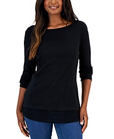 Women's Cotton Lace-Hem Top, Created for Macy's