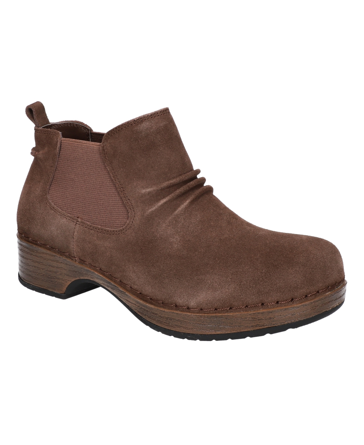 Easy Street Women's Sure Thing Slip Resistant Chelsea Boots In Brown Suede Leather