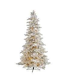 Flocked Grand Northern Rocky Fir Artificial Christmas Tree with Lights and Bendable Branches, 90"
