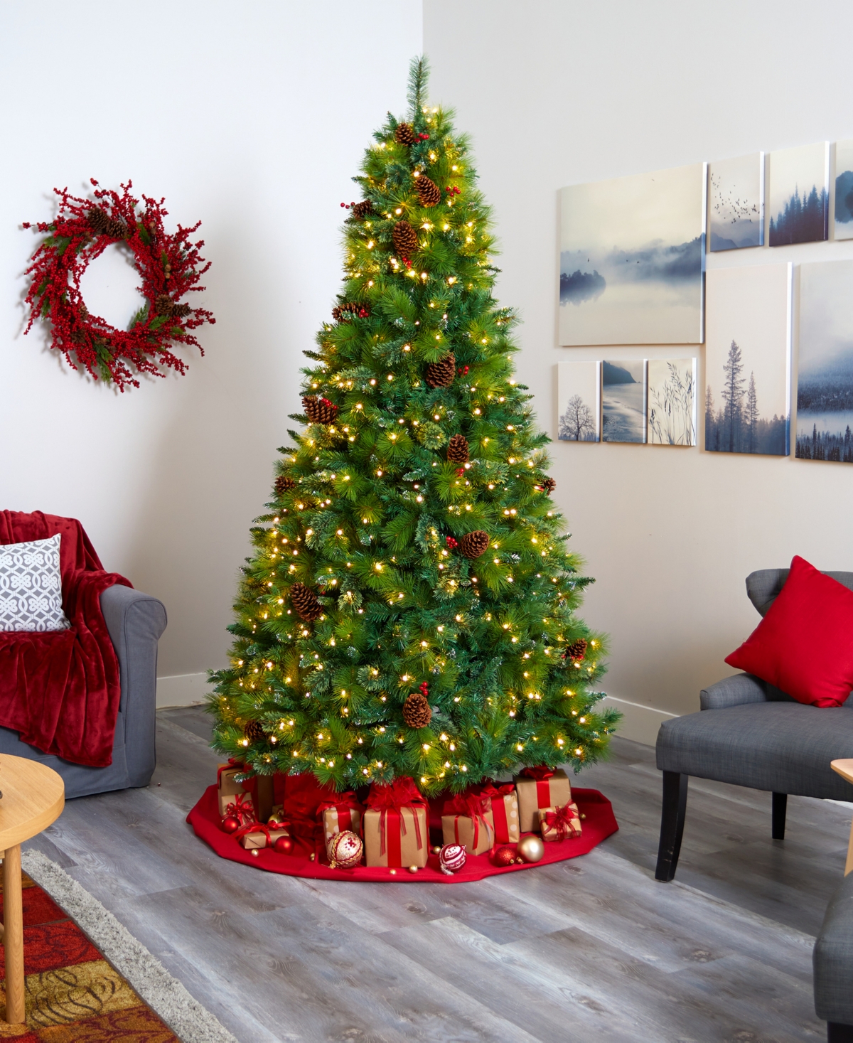 Montana Mixed Pine Artificial Christmas Tree with Pine Cones, Berries and Lights,