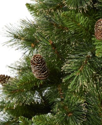 Golden Tip Washington Pine Artificial Christmas Tree with Lights, Pinecones and Bendable Branches, 90"