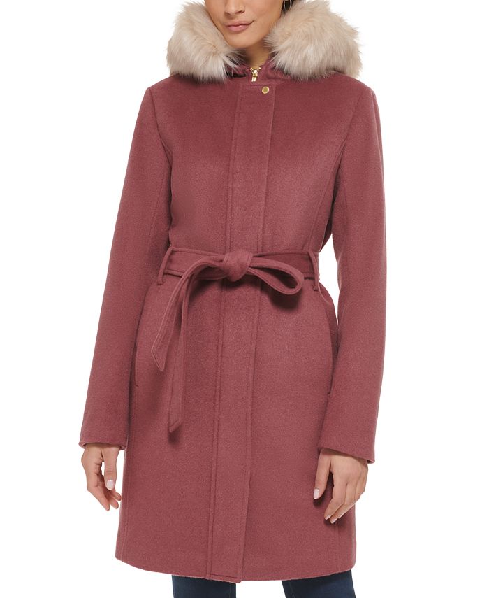 Cole Haan Women's Belted Faux-Fur-Trim Hooded Coat & Reviews - Coats ...