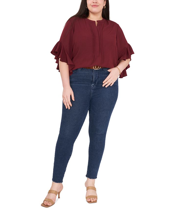 Vince Camuto Plus Size Ruffle Sleeve Henley Blouse & Reviews - Tops ...