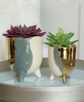 Three-tone Footed Ceramic Planter, Set of 2