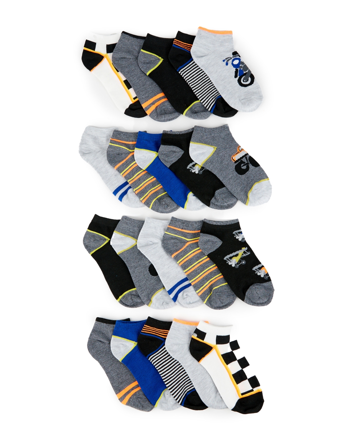 Trimfit Big Boys Racer Novelty Flat Knit Low Cut Socks, Pack of 20