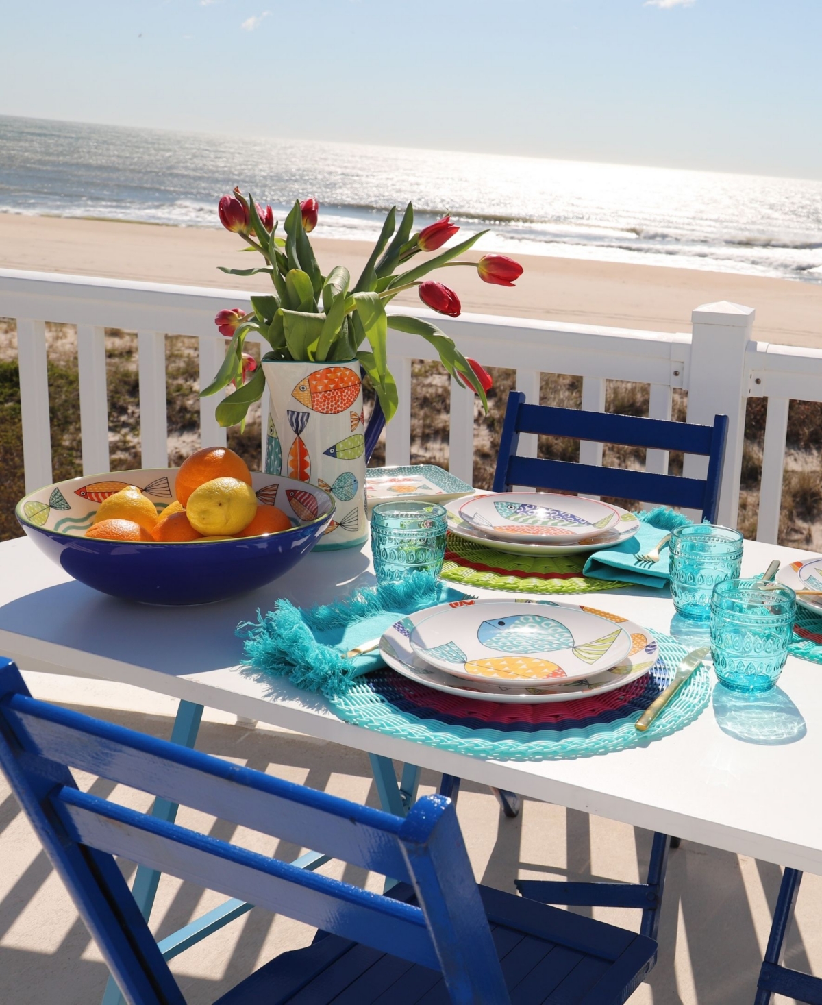 Euro Ceramica Fresh Catch Serving Bowl - White and Multicolor