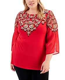 Plus Size Printed Split-Sleeve Tunic, Created for Macy's