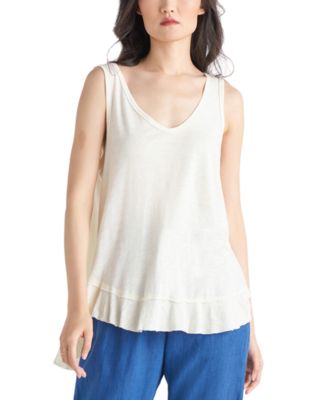 Black Tape - Women's Raw-Edge Layered-Hem Cotton Tank Top