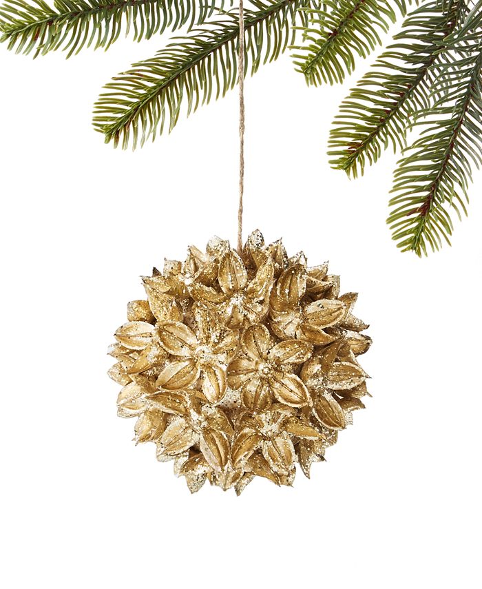 Holiday Lane Burgundy and Blush GoldTone Floral Ball Hanging Christmas