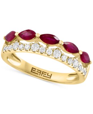 EFFY Collection - Ruby (3/4 ct. t.w.) & Diamond (1/3 ct. t.w.) Two Row Ring in 14k Yellow Gold