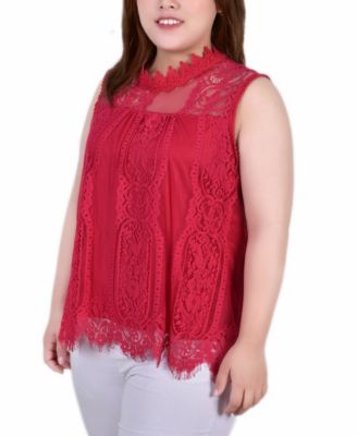 Plus Size Sleeveless Mock Neck Lace Top
