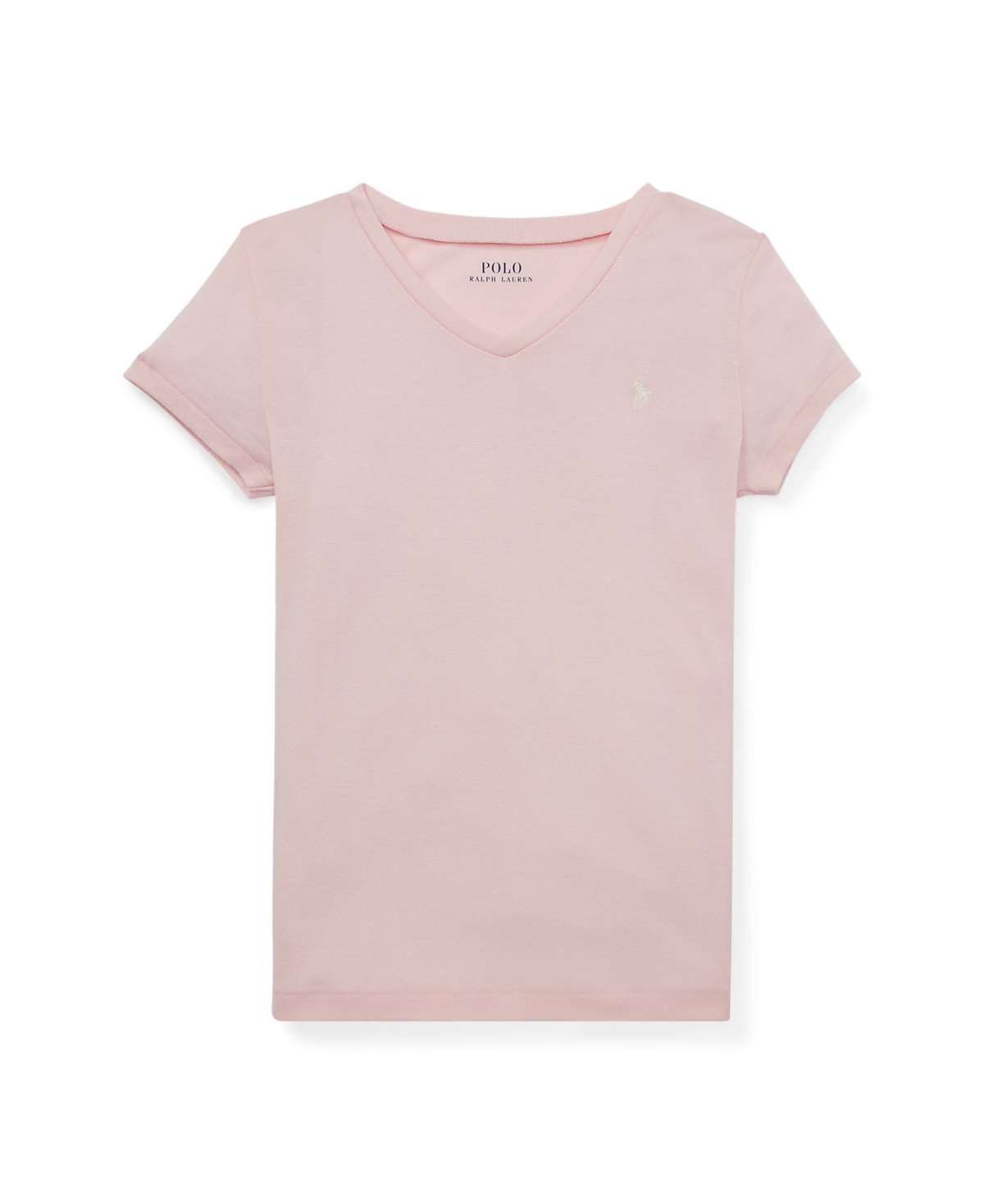 Polo Ralph Lauren Kids' Big Girls Cotton Jersey V-neck T-shirt In Hint Of Pink