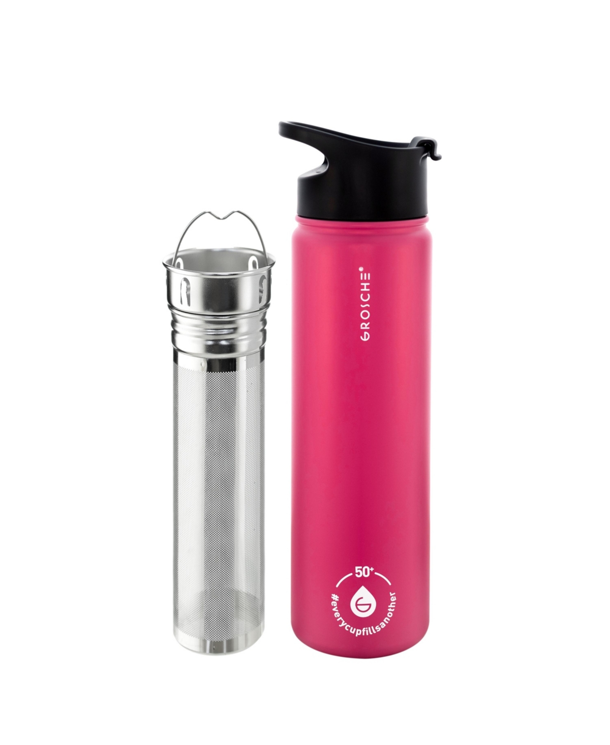 Grosche Chicago Steel Insulated Tea Infusion Flask, Tea And Coffee Tumbler, 22 Fluid oz In Fuchsia Pink