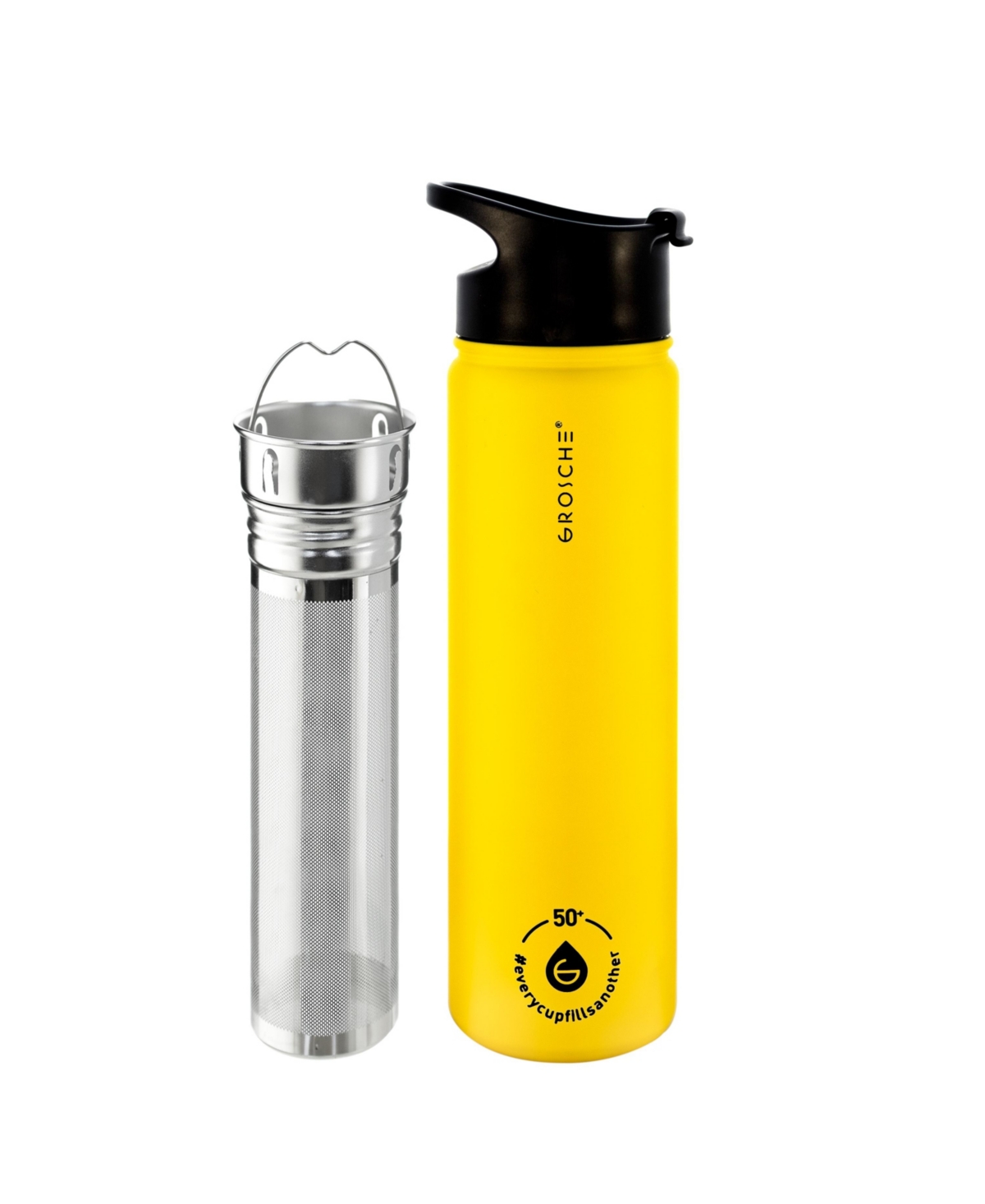 Grosche Chicago Steel Insulated Tea Infusion Flask, Tea And Coffee Tumbler, 22 Fluid oz In Honey Yellow